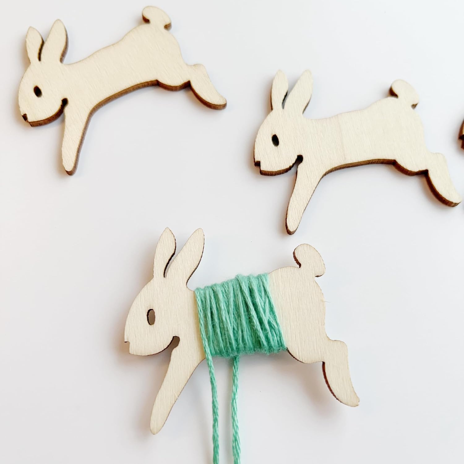 Pack of 50 Wooden Bunny Embroidery Floss Bobbins, Thread Organizers, 2 x 1.75 inches