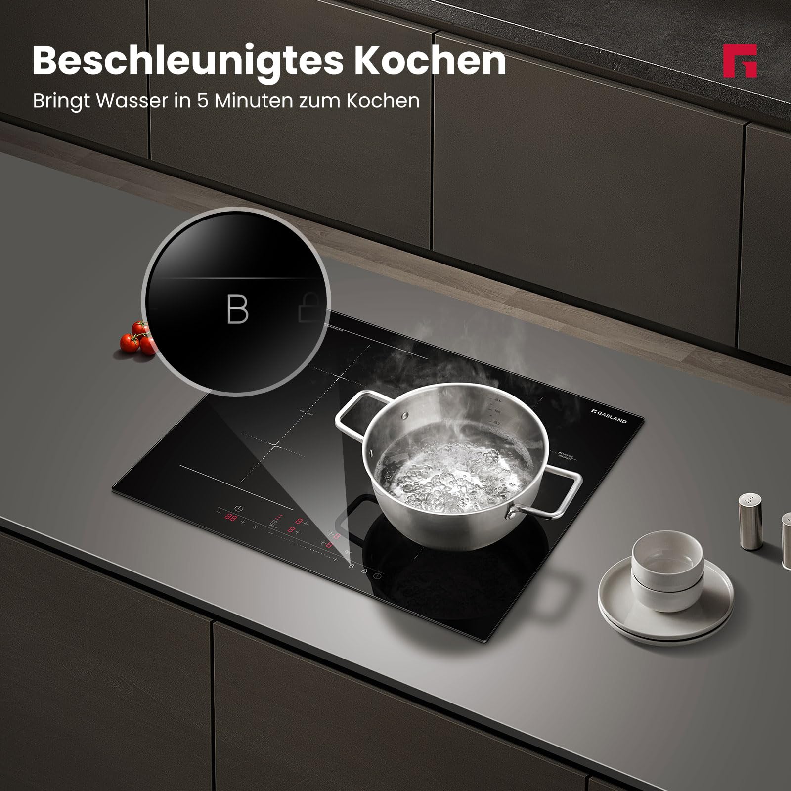 GASLAND IH604BF 60 cm Autarkes Induktionskochfeld mit ein Flexzonen, 4 Zonen Einbau Induktionskochfelder, FlexInduction für BBQ, PowerBoost schnelleres Kochen, 7000W (Ohne Bratpfanne)