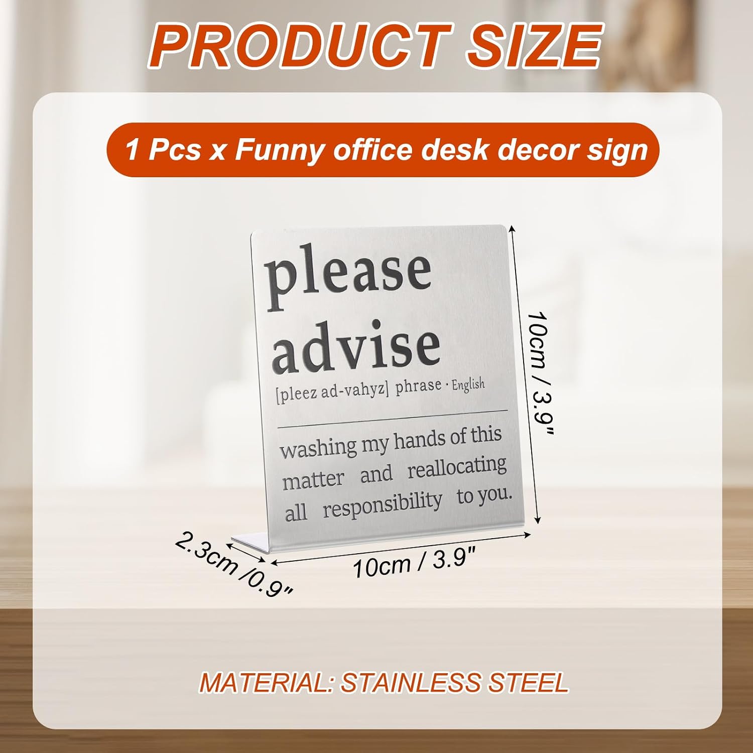 YOKIVE Funny Desk Sign, Funny Nameplate Cute Office Cubicle Decor Plaque for Women Employees Friends Gifts, Silver (Please Advise)