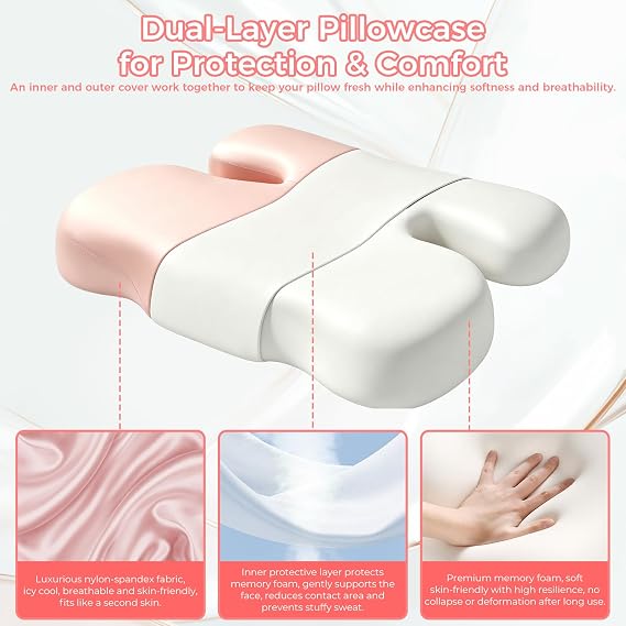 Side Sleeper Pillow Anti Wrinkle, Ergonomic H-Shaped Butterfly Memory Foam Pillow for Neck Support, Anti Snore Posture Correcting Pillow for Sleeping, Post Cosmetic Eyelash Extension Recovery, Pink