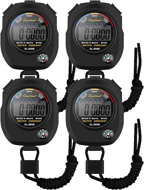 Sports Stopwatch Timer, BROTOU Professional Digital Stopwatch with Calendar Alarm Compass, Multi Handheld Stopwatch Timer for Swimming Running Football Fitness Coaches Referee (4 Pack)