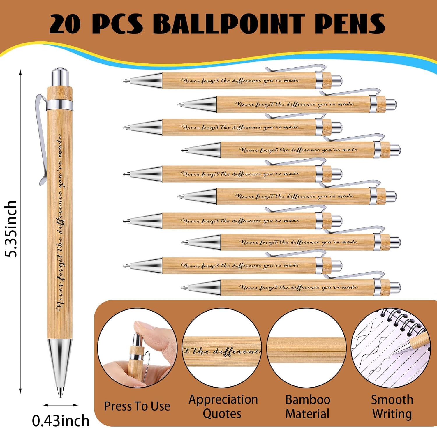 20 Sets Employee Appreciation Gifts Encouragement Inspirational Spiral Notebooks with Sticky Notes Notepads Thank You Bamboo Ballpoint Pens for Nurse Coworker Teacher (NEVER FORGET) - Image 3