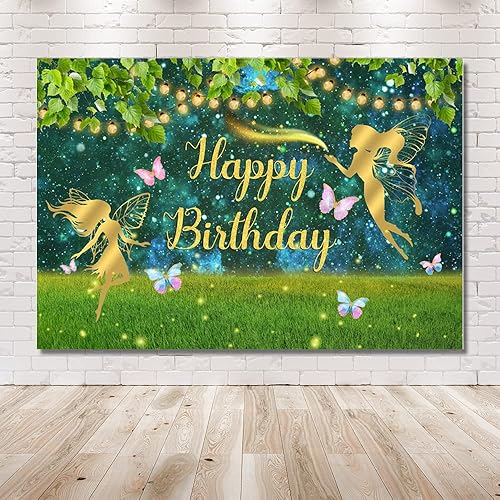Miniatura 3 de MEHOFOND Telón de fondo de cumpleaños de hadas para niña, mariposa, hada, princesa, decoración de fiesta de cumpleaños, suministros de flores,