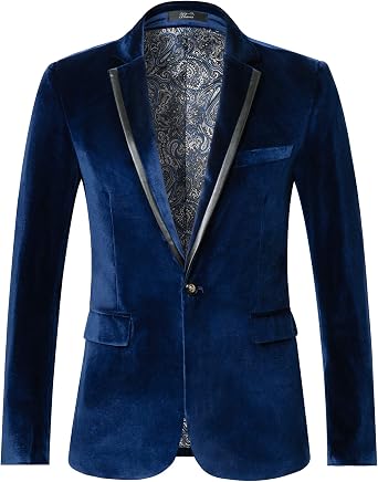 THWEI Mens Velvet Blazer Sport Coat Tuxedo Jacket for Prom Wedding Party Dinner
