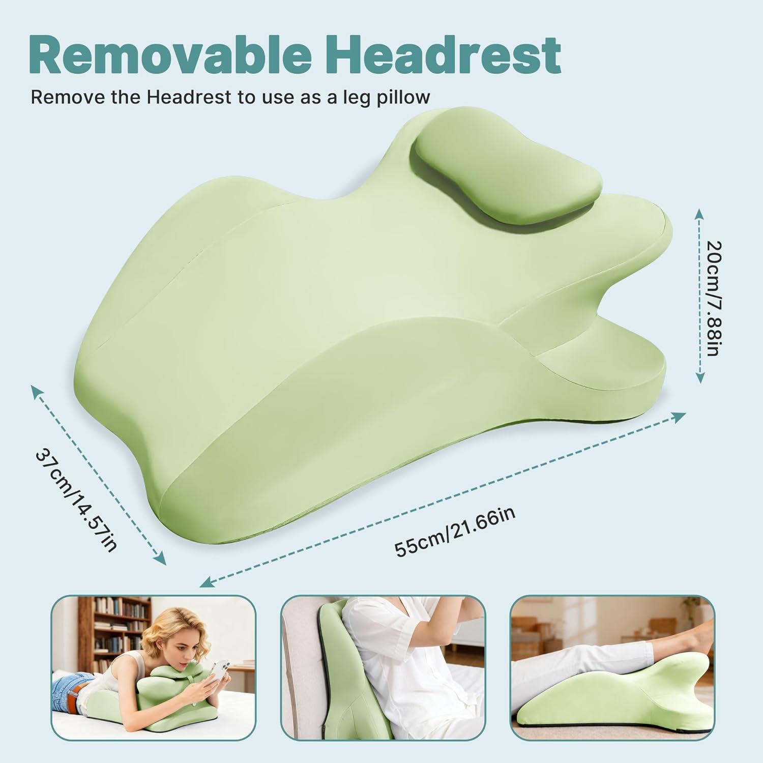 Multi-Position Body Support Pillow 27° Ergonomic Couples Pillow, Arm Pressure Relief, Back & Shoulder Support (Green)