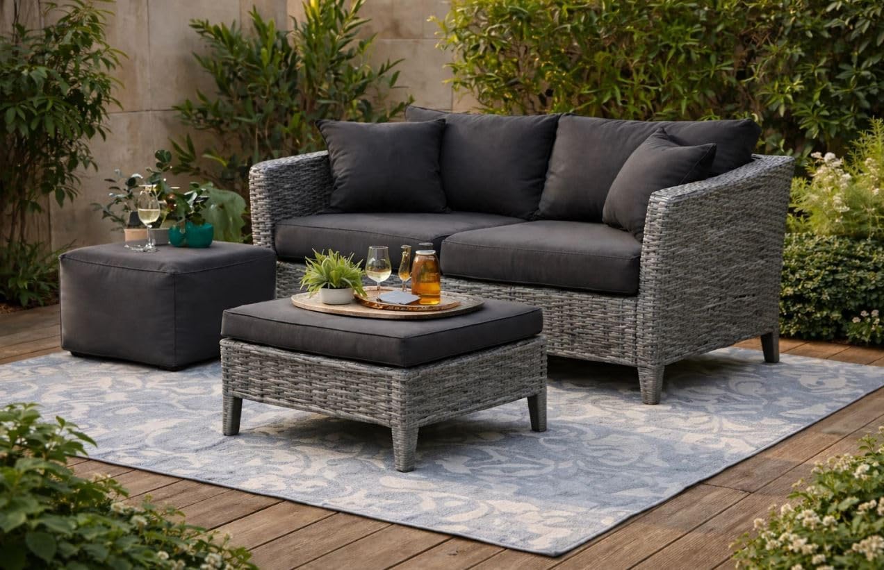 SLUMBER HOME Rattan Patio Furniture Sofa Replacement Seat Pad & Back Cushion Set Polyester Water Resistant Garden Chair Cushions for Outdoor Sofa Set (Black, Sizee: Bench Cushion-130 x 40 x 10cm)
