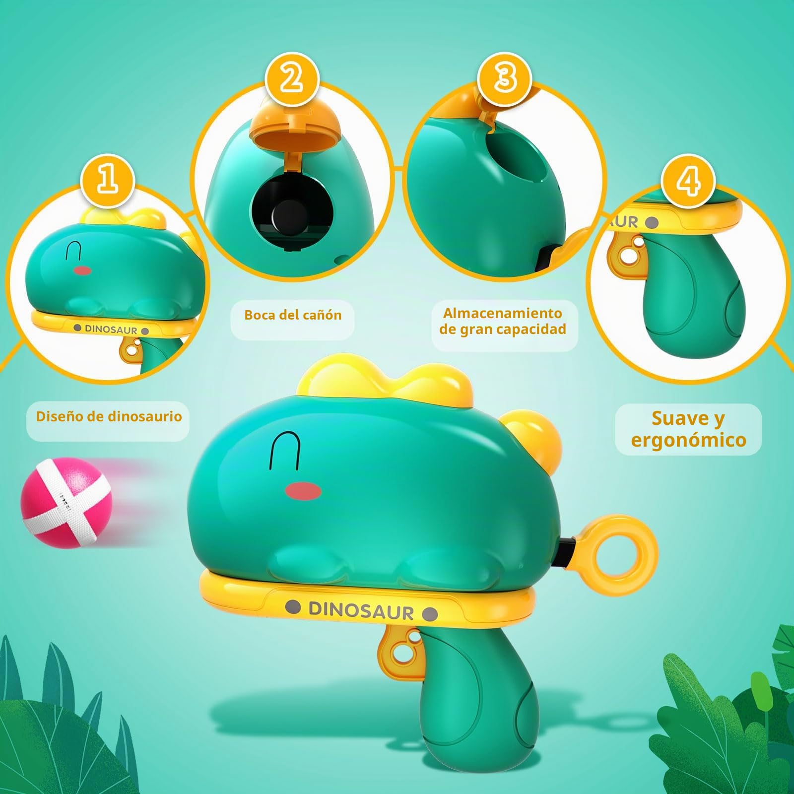 Doloowee Juego de Disparos de Pistola de Dinosaurio, con Tablero de Dardos, 12 Bolas pegajosas, Regalo de Juguete de jardín Interior y Exterior para niños y niñas de 3 4 5 años (Verde)