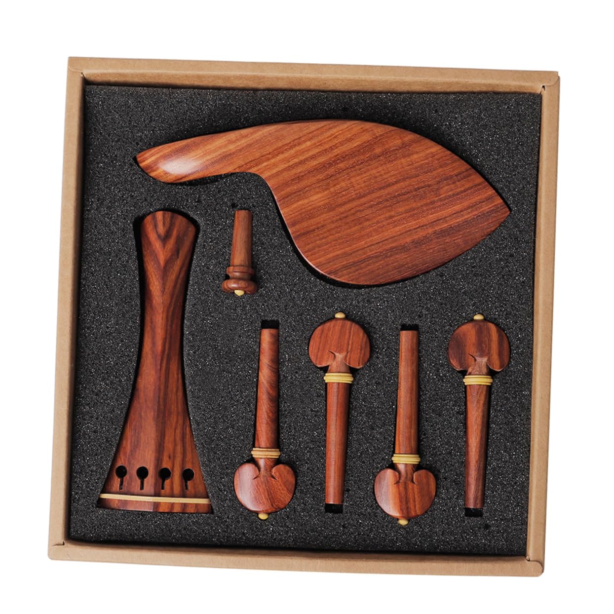 Set Accessori Violino in Legno di Seta 4 Pezzi Mentoniera, Piroli, Colonna di Coda, Asta Finita per Amatori e Principianti