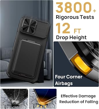 SSLOTSCASE for iPhone 17 Pro Max Case with Card Holder & Kickstand, Black | Slide Camera Lens Cover & Camera Stand & Wallet, Military-Grade Heavy Duty Phone Case Cover for iPhone 17 Pro Max 5G 2025