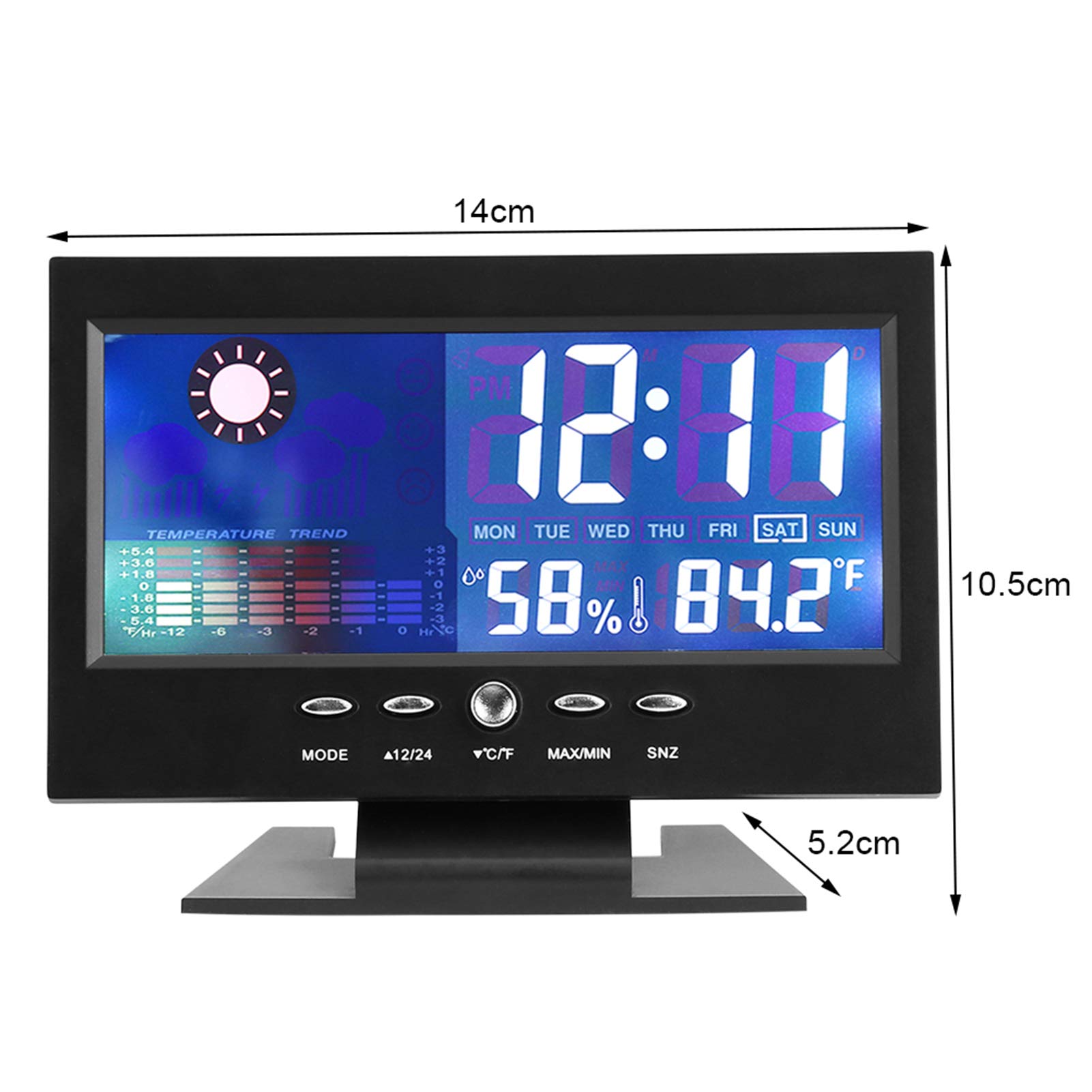 Ymiko Digital Temperature Humidity Clock, 12/24 Hour Calendar Weather Forecast Clock, Digital Temperature Humidity Meter for Office Home