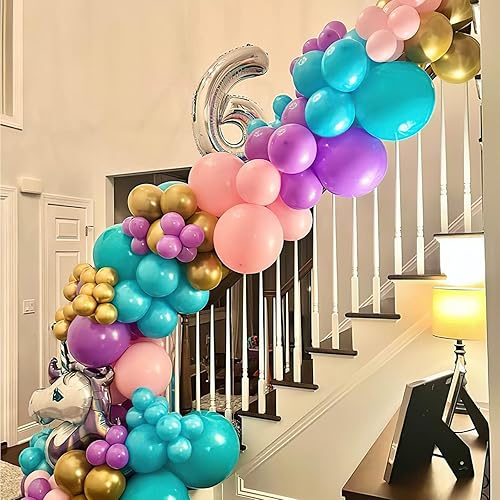 Miniatura 4 de Paquete de 88 globos de látex de confeti rosa, morado y azul, de 12 pulgadas, para decoración de cumpleaños y fiestas temáticas de Unicron