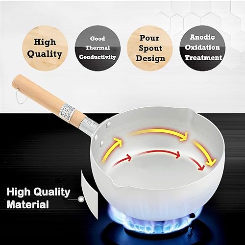 Miniatura 5 de Cacerola antiadherente de 1.7 cuartos de galón de capacidad tradicional japonesa Yukihira con mango y tapa de madera, olla multiusos, aleación de