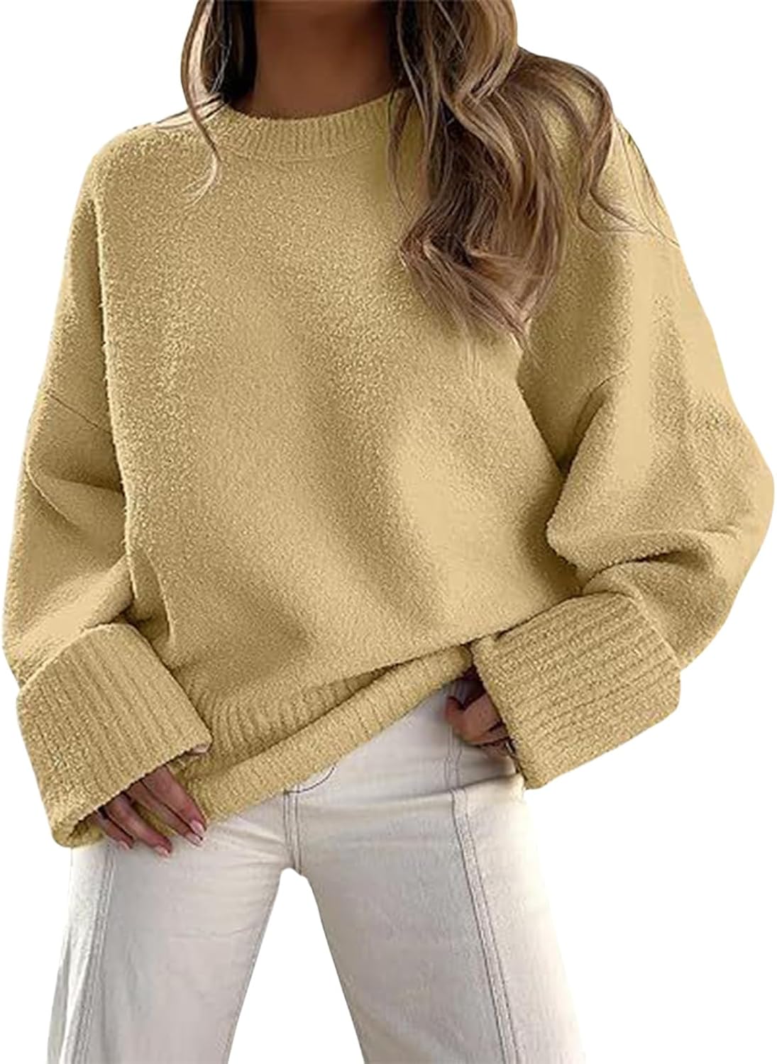 Women's 2025 New Fall Winter Oversized Sweaters Casual Crewneck Pullover Long Sleeve Fuzzy Chunky Knit Tops Blouse