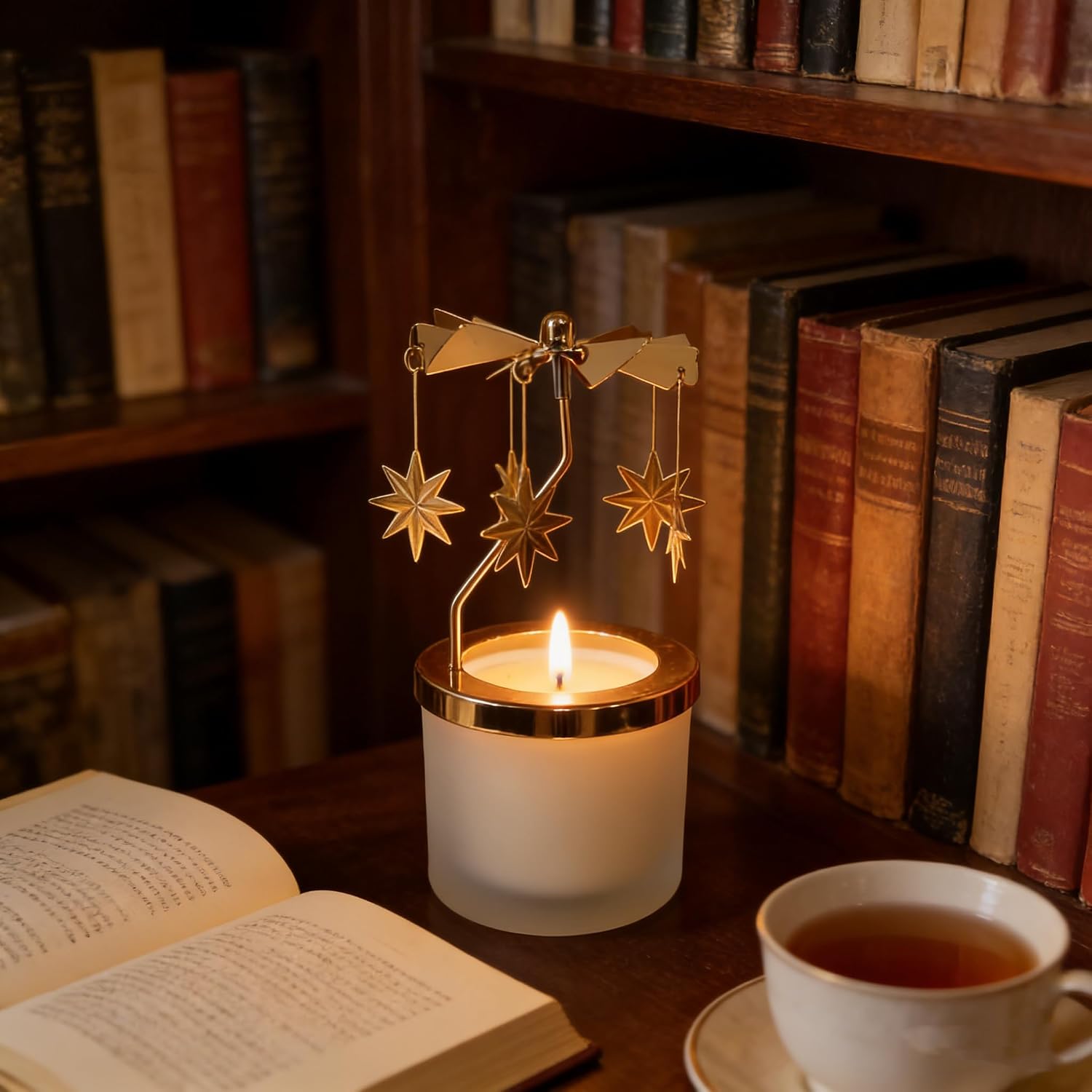 Carousel Candles Holder Rotary Aromatherapy Candle Gift for Women - Birthday, Mother's Day, Easter Present for Mom, Wife, Girlfriend, Sister, Mother-in-Law (Golden North Star) image 4