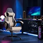 Chaises de jeu de massage chaise avec repose-pieds Rallonge réglable dossier Hauteur Gamer Siège équipé roues rétractables (Beige)