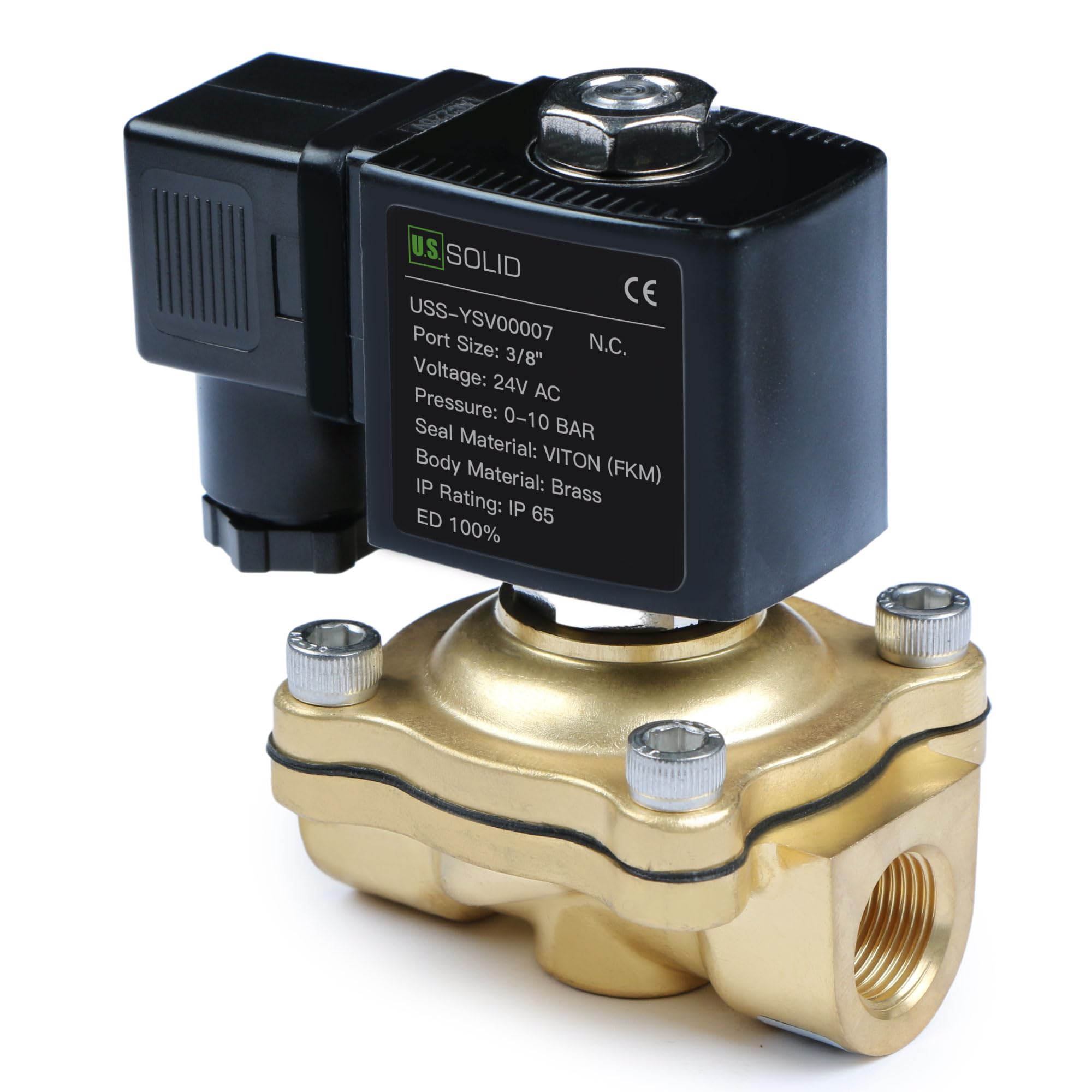 U.S. Solid Electroválvula latón G 3/8 pulgada 24 V CA normalmente cerrada NC 10 bar, válvula eléctrica para agua, aire, diésel, queroseno, gasolina