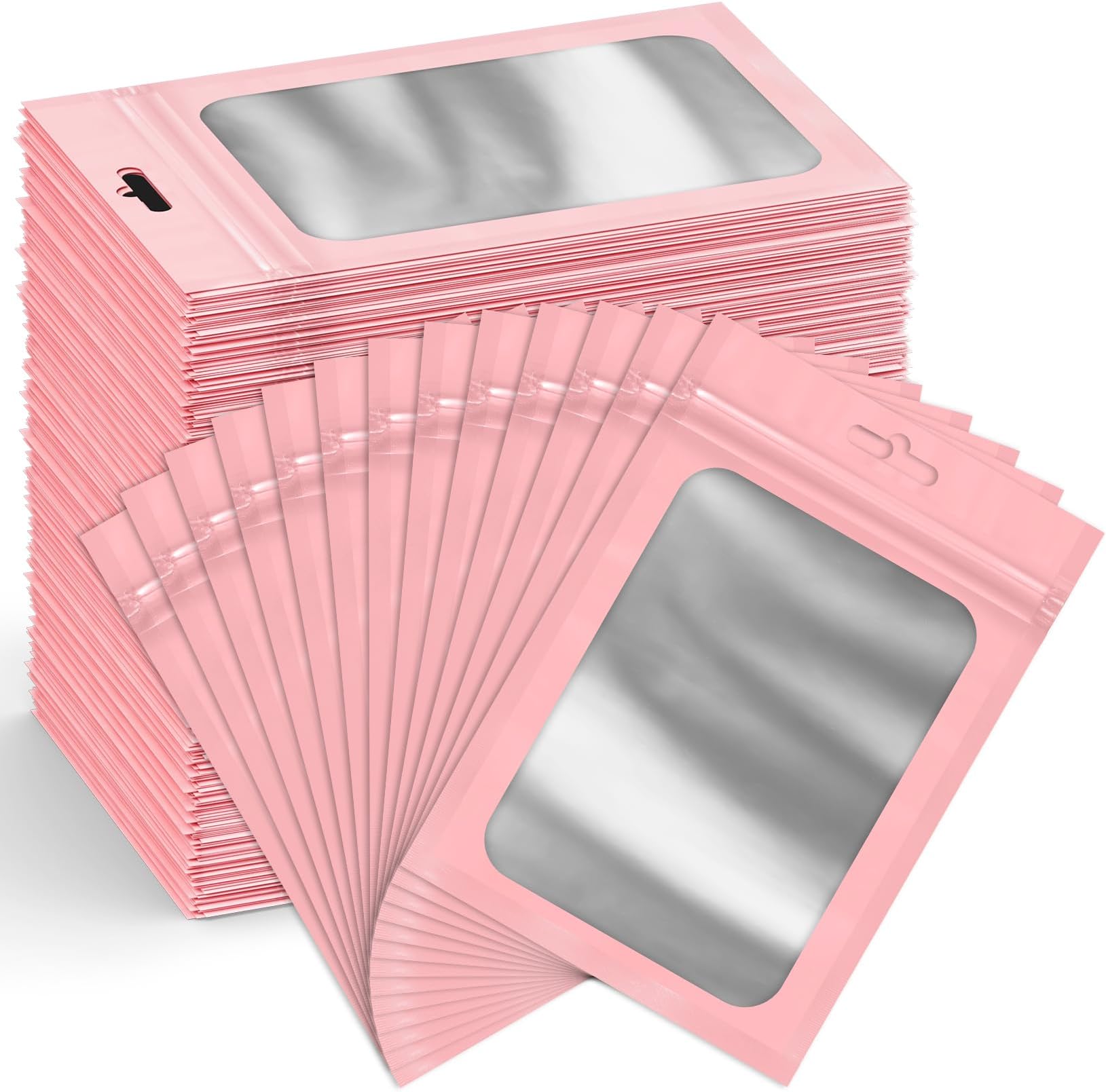 Funfery 300 Pack Smell Proof Resealable Bags for Food Storage,Mylar Clear Bags 4x6 Pink Packaging Bag- Edibles,Odorless Scent Proof Bag for Cookies, Zip Foil Pouch for Small Business