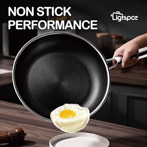 Miniatura 2 de Sartenes antiadherentes, sartenes híbridas de 12 pulgadas antiadherentes con tapa, utensilios de cocina sin PFOA, sartenes grandes de acero