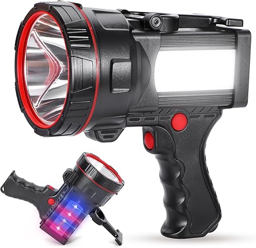 Miniatura 8 de Proyector de mano súper brillante, linterna LED recargable, reflector grande de larga duración con cargador de salida USB para exteriores (luz