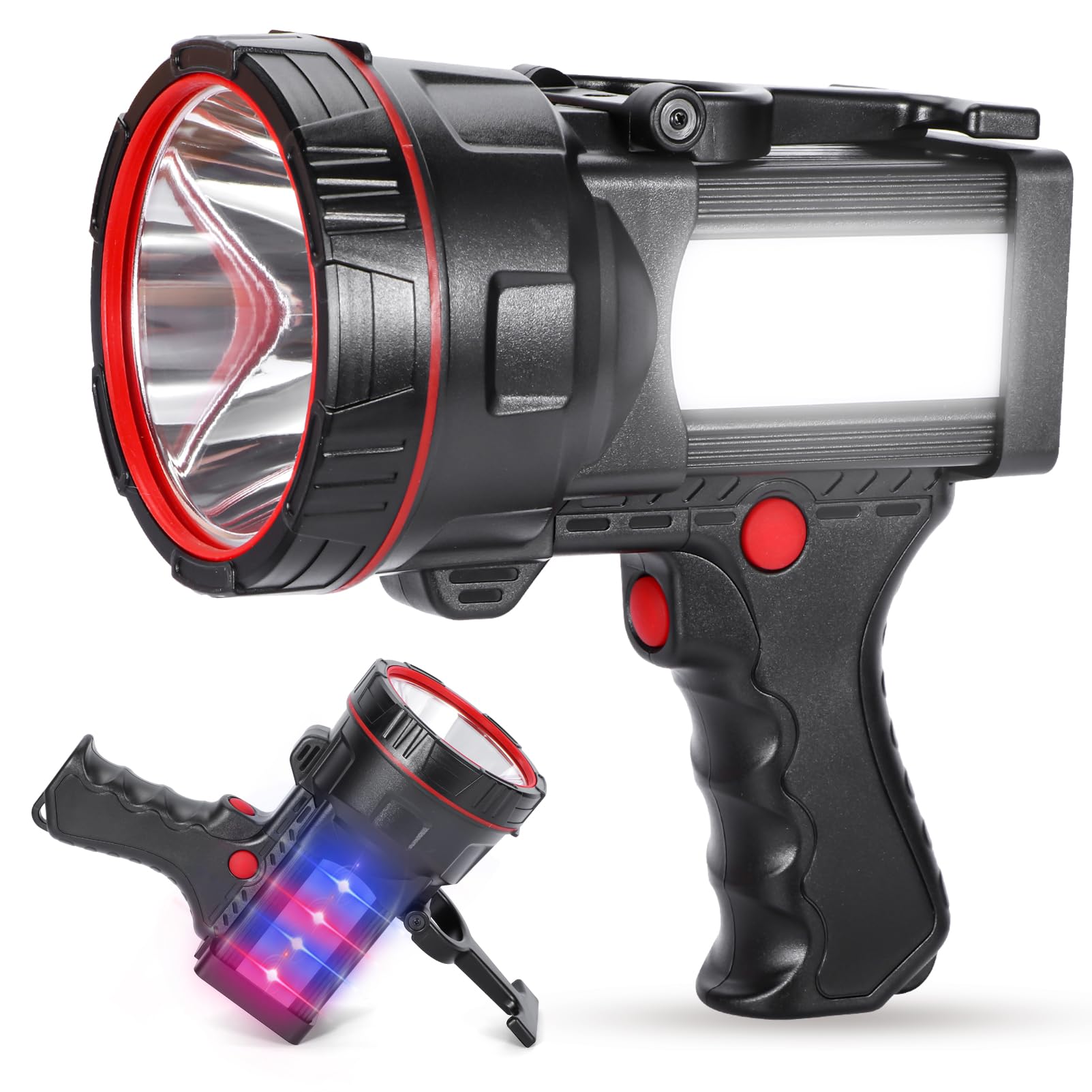 Superbright - Torcia a LED portatile con torcia a LED, potente proiettore ricaricabile tramite USB, con funzione Power Bank, luce di emergenza portatile da campeggio (luce bianca)