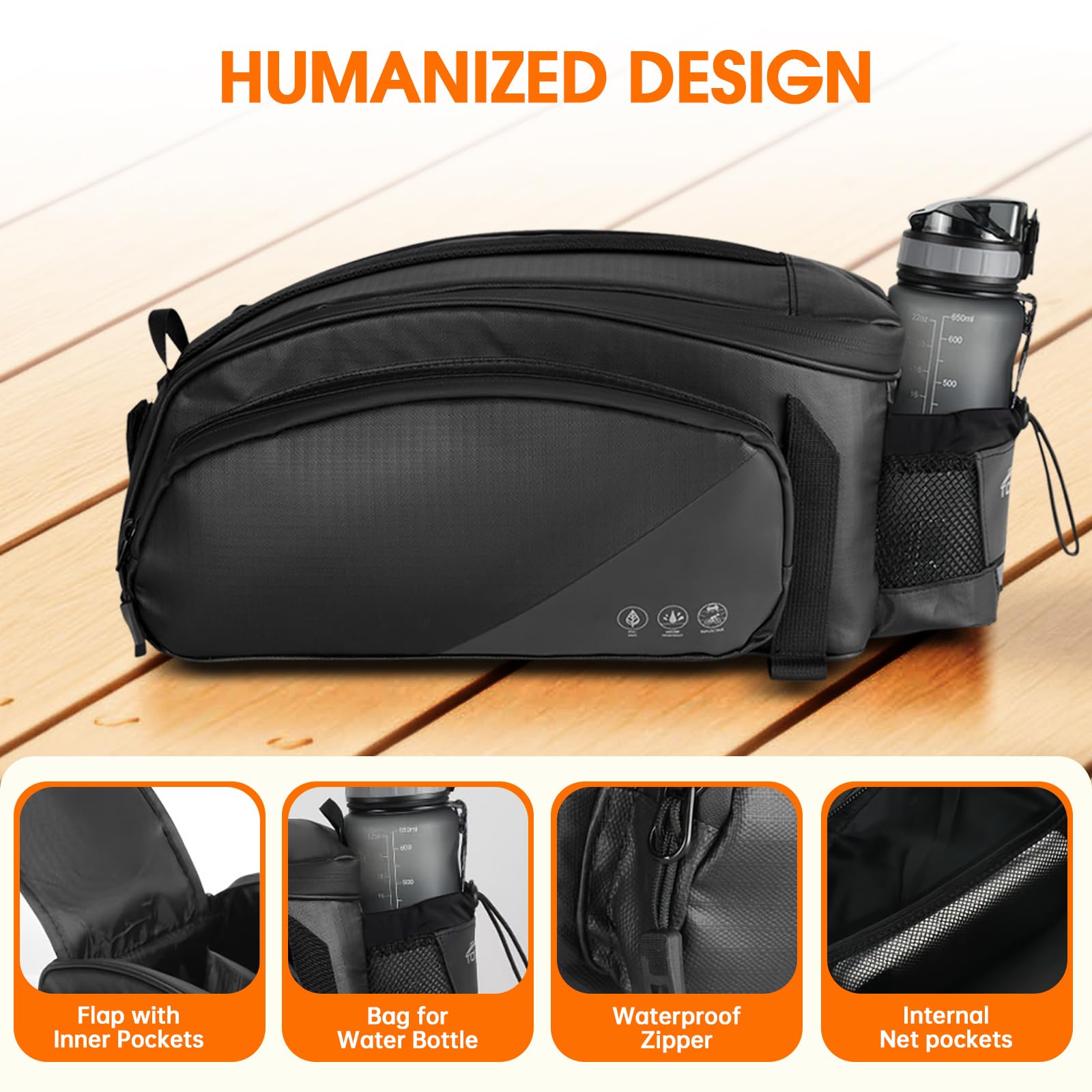 Bike Rack Bag,12L Bike Trunk Bag, Rear bike rack bag, Multi Pockets Cycling Rear Seat Storage Bag, Bike Bags for bicycles Carrier with Reflective Area & Shoulder Strap for Cycling Trips.