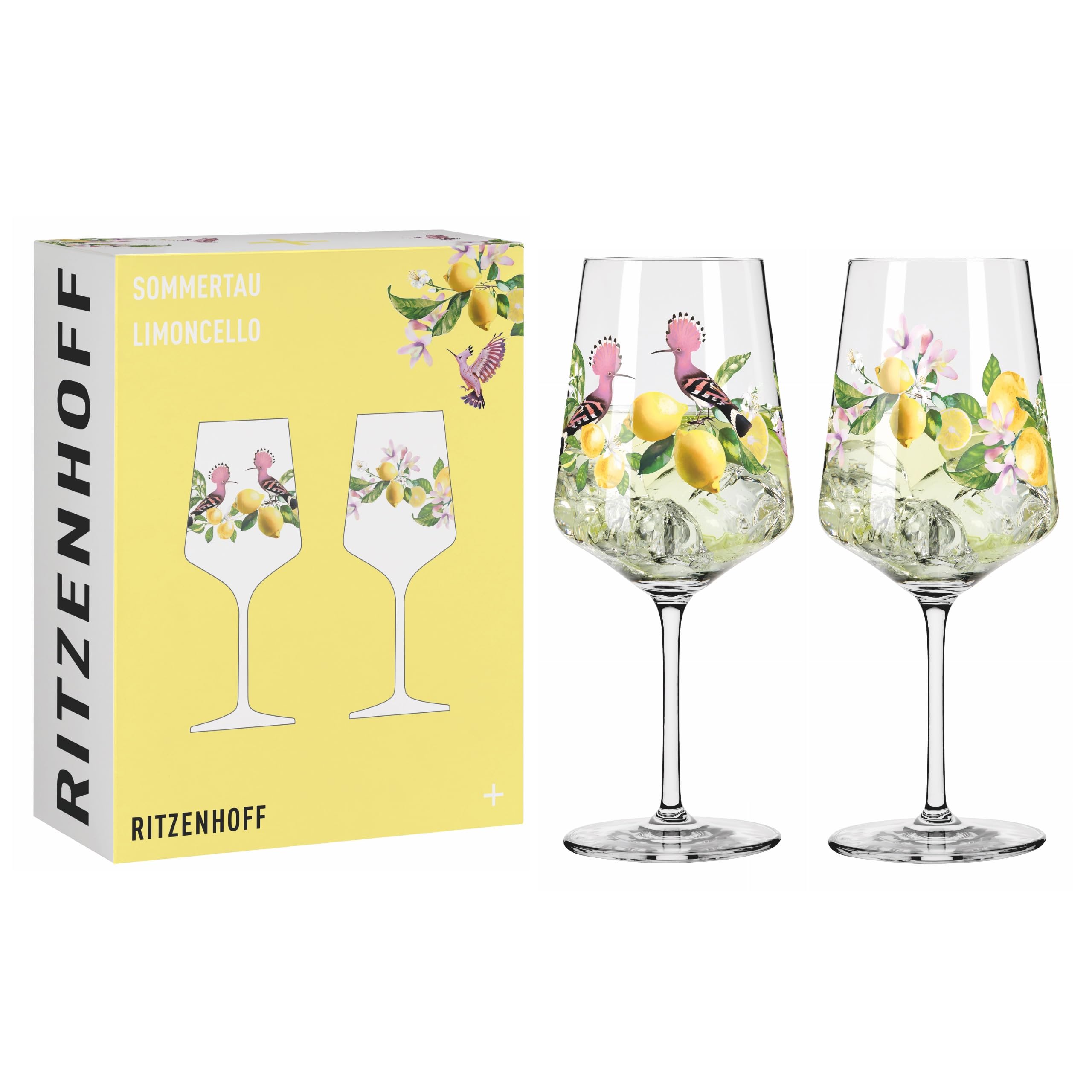 6041005 Aperitif Glass 500 ml Set of 2 Summer Dew Series for Splashes, spritzers, Lemon Motif, Made in Germany, Yellow, Green, Pink