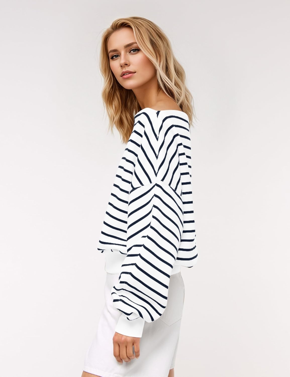 MISSACTIVER Women’s Oversized Boat Neck Striped Sweatshirt Long Sleeve Casual Pullover Color Block Shirt Fall Boxy Top - Image 5