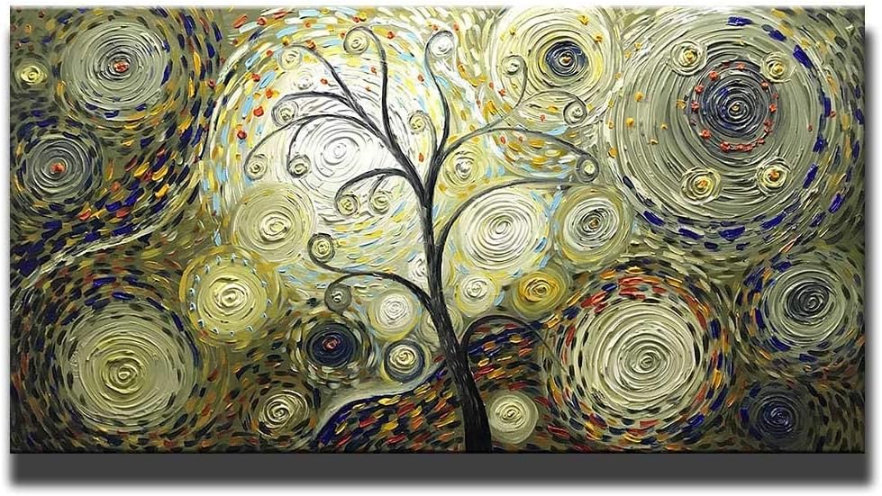 Asdam Art Paintings- 20x40inch Hand Painted 3D Paintings On Canvas Tree Artwork Abstract Wall Art For Living Room Bedroom Dinninroom