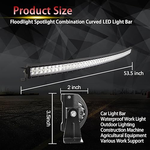 Miniatura 5 de RIGIDON Barra de luz curvada de 52 pulgadas y 300 W, doble fila de inundación, combo de 30000 lm, barra de luz LED impermeable para conducción,