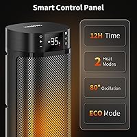 Vista 8 de Space Heaters for Indoor Use, 24" Electric Space Heater, 1500W PTC Ceramic Heater for Office with Remote, Thermostat, 3 Modes, 35dB Quiet, 12H Timer