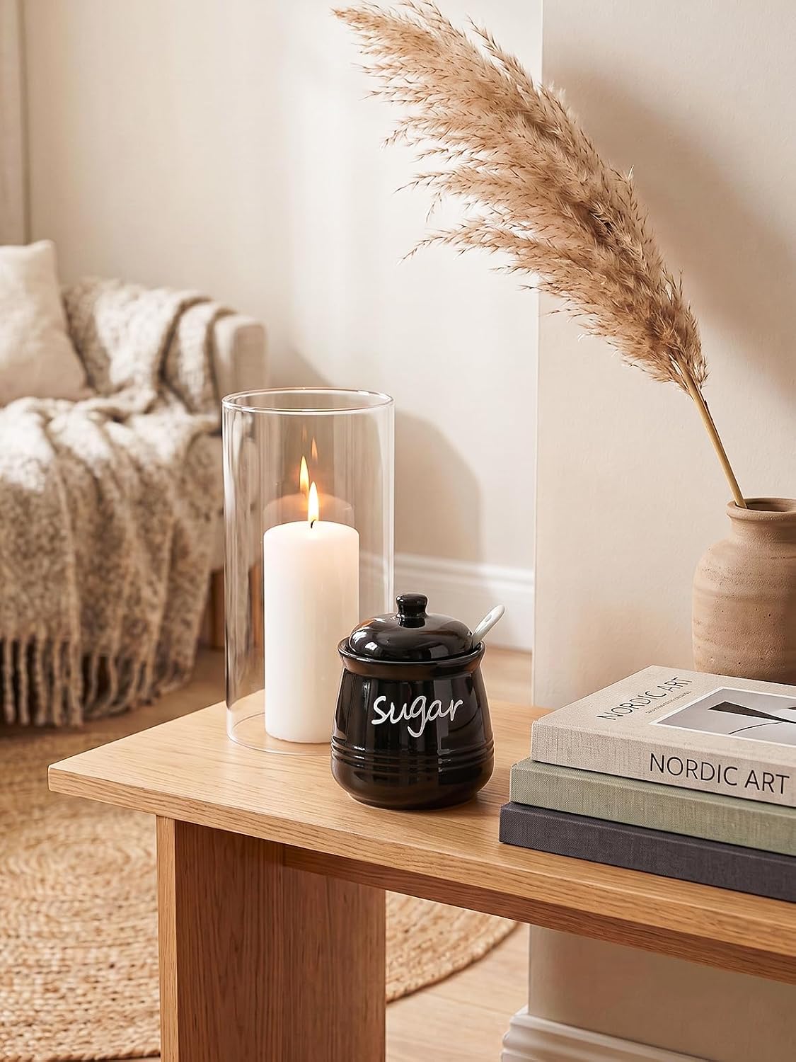 12oz Ceramic Sugar Bowl with Lid and Spoon (Black)