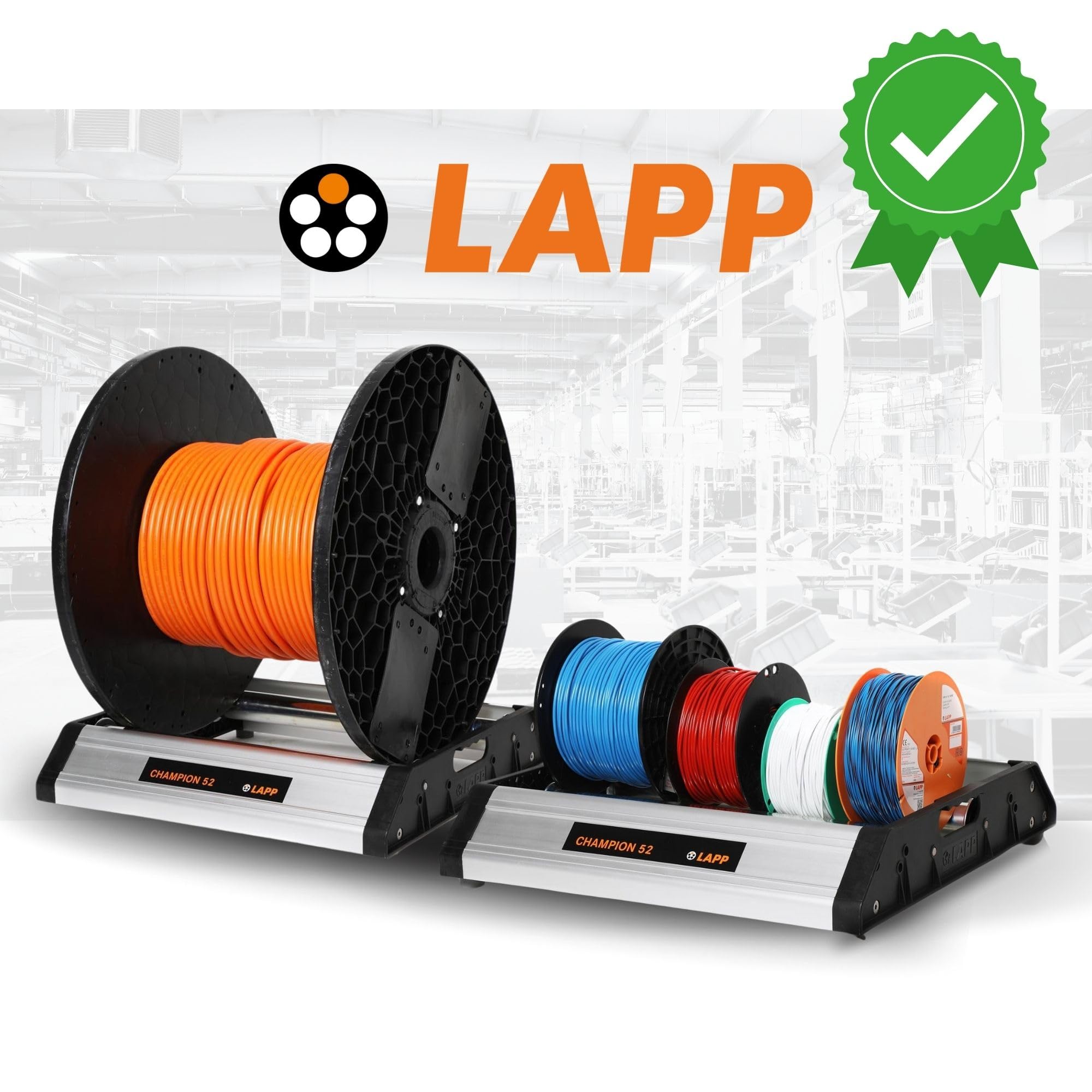 Champion 52 85008070 Lapp 1 St. (85008070) | Dévidoir en aluminium robuste pour atelier et chantier, charge 200 kg, 3 positions de réglage, pieds en caoutchouc