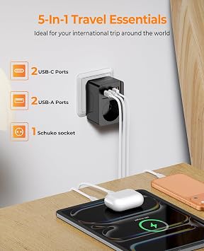 Travel Adapter Worldwide Set Travel Plug Universal with 4 Removable Adapters International Socket Adapter with USB C (PD 20W) Adapter Socket Type A/E/F/G/B/for USA/Japan/Canada/HK/EU/UK