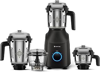 Atomberg Tavi Mixer Grinder | 𝟏𝟏𝟎𝐕 𝐎𝐧𝐥𝐲 𝐟𝐨𝐫 𝐔𝐒 & 𝐂𝐚𝐧𝐚𝐝𝐚 | Unique Coarse Mode for Silbatta-Like Texture | Intelligent 600W Motor | 4 Jars Including Chopper Jar | Matte Black