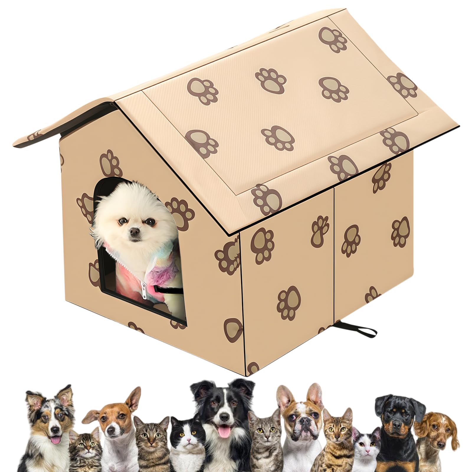 Maison pour chat extérieur résistant à l'hiver étanche niche pour chat : WIYETY 40 x 35 x 38 cm maison pour chat pliable pour petit chien chat grotte chaude lavable maison pour chien refuge pour