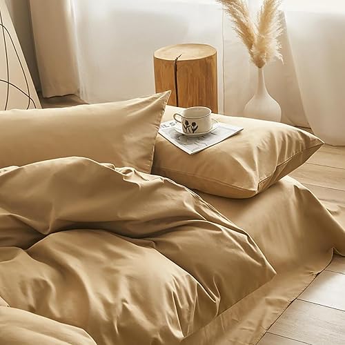 Miniatura 3 de Luxlovery Juego de edredón beige, tamaño Queen, color caqui champán, juego de ropa de cama de color gris pardo, colcha suave y duradera, juego de