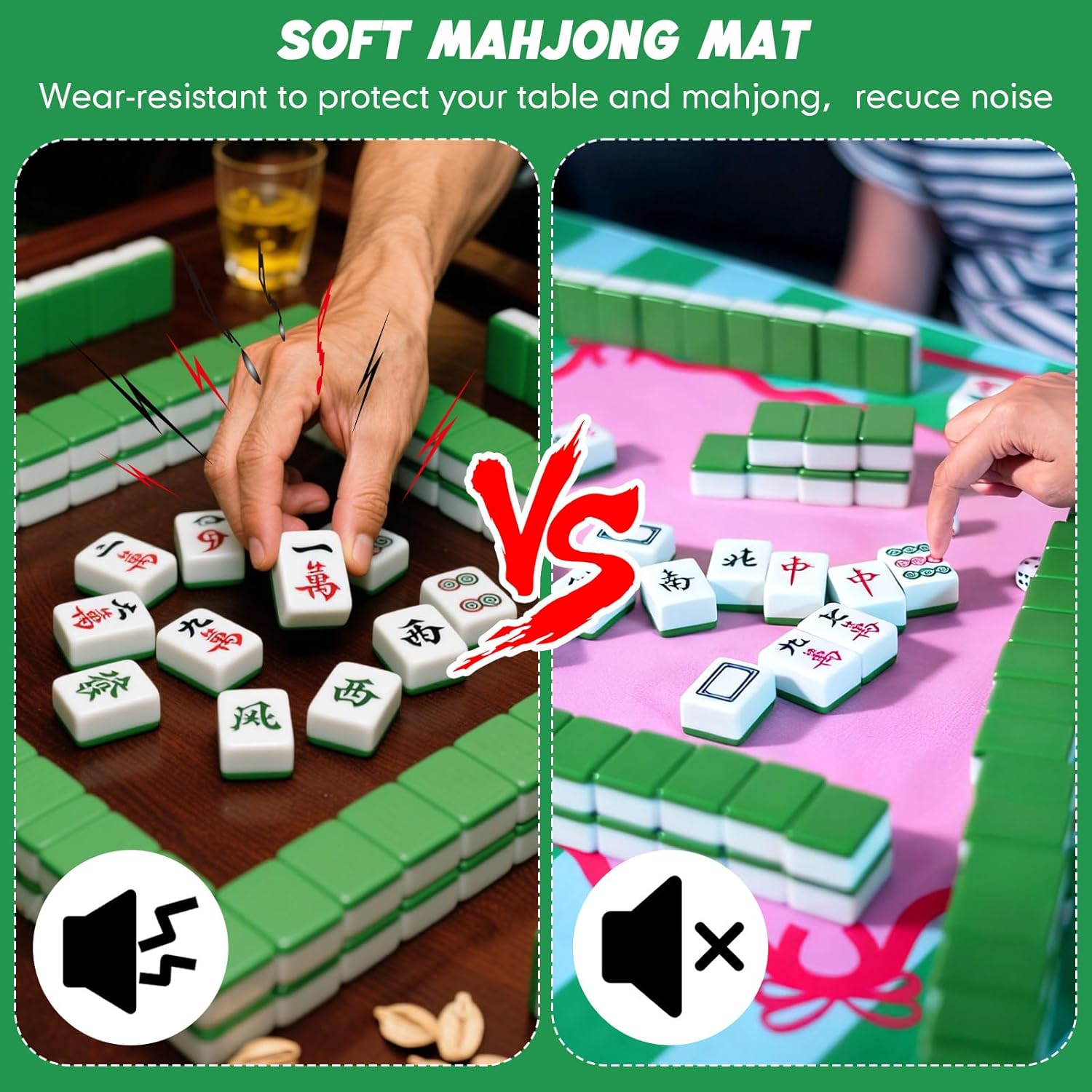 Dunzy 33'' x 33'' Mahjong Mat with Carrying Bag Non Slip Noise Reduction Gaming Mat Rubber Mahjong Table Cover Accessories Gifts for Poker Board Games Dominoes(Purple,Stripe)