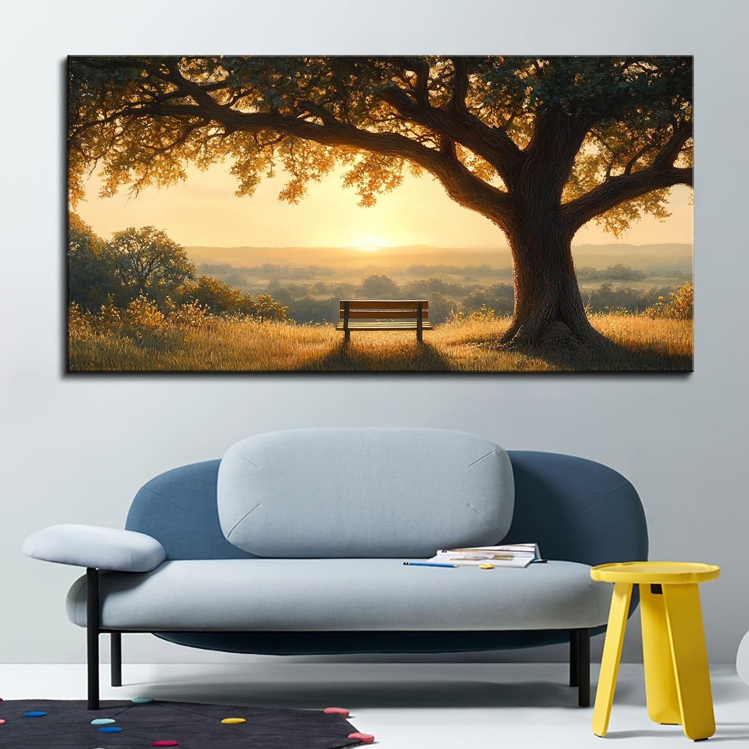 Ihhgnb Multicolor Canvas Print Poster Wall Art Sunset Tree Golden Sunset Forest Nature Landscape Painting Living Room Home Wall Decoration(80X160cm(31X63in)/No Frame)