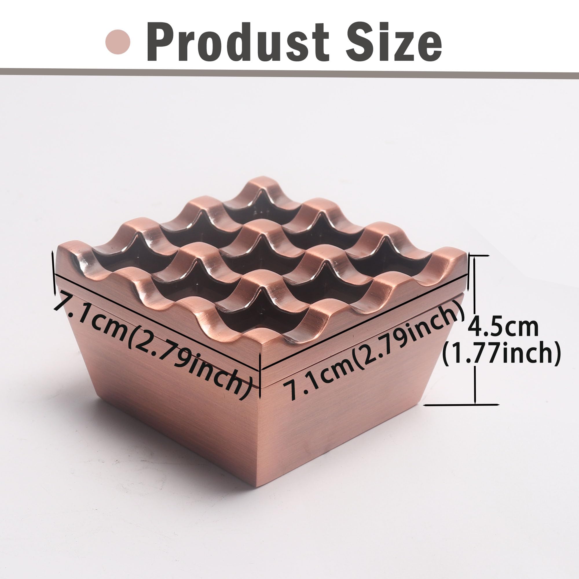 Metal Ashtrays for Cigarettes and Cigars Windproof Ashtray for Home Hotel Garden and Desktop Use,1 Pcs (Copper, Small-9 hole)