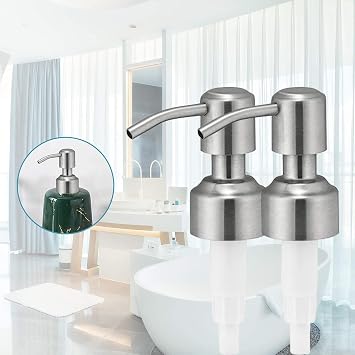 304 Rust Proof Stainless Steel Soap Pump, Kitchen Soap Dispenser Pump Replacement, Silver Stainless Steel Brushed Finish,Fit Standard 8oz/16oz Boston Round 28/400 Neck Bottles(Pack of 2)