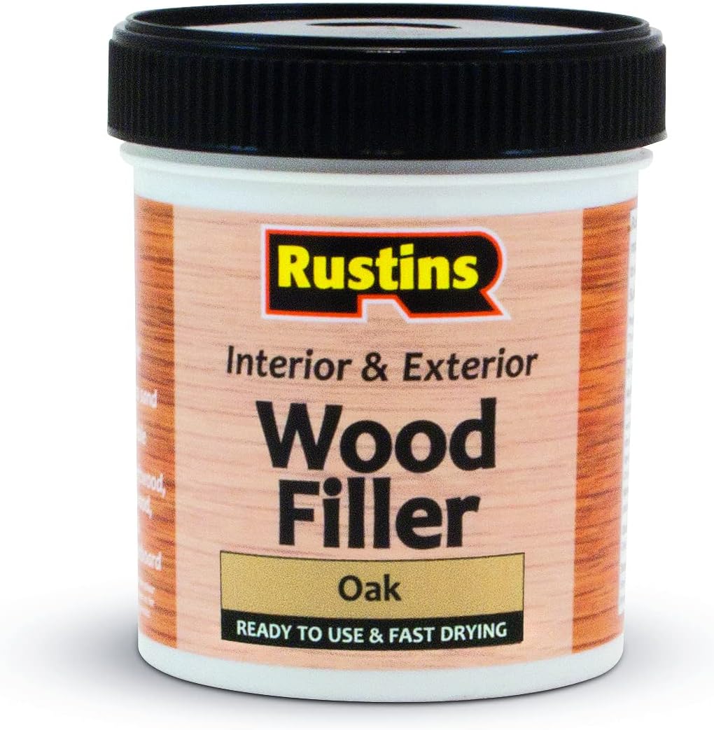 Rustins AWOOO250 Acrylic Wood Filler, Oak, 400g - Multi-Purpose Wood Repair Compound for Cracks, Gaps, & Surface Imperfections – Quick-Drying, Sandable, & Paintable for Interior & Exterior Use