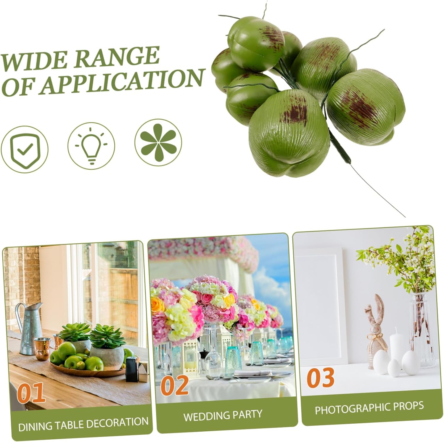 1 Bunch Simulated Coconuts Artificial Fruit Model Tropical Decoration Realistic Kitchen Table Display Safe Material Home Photography Props