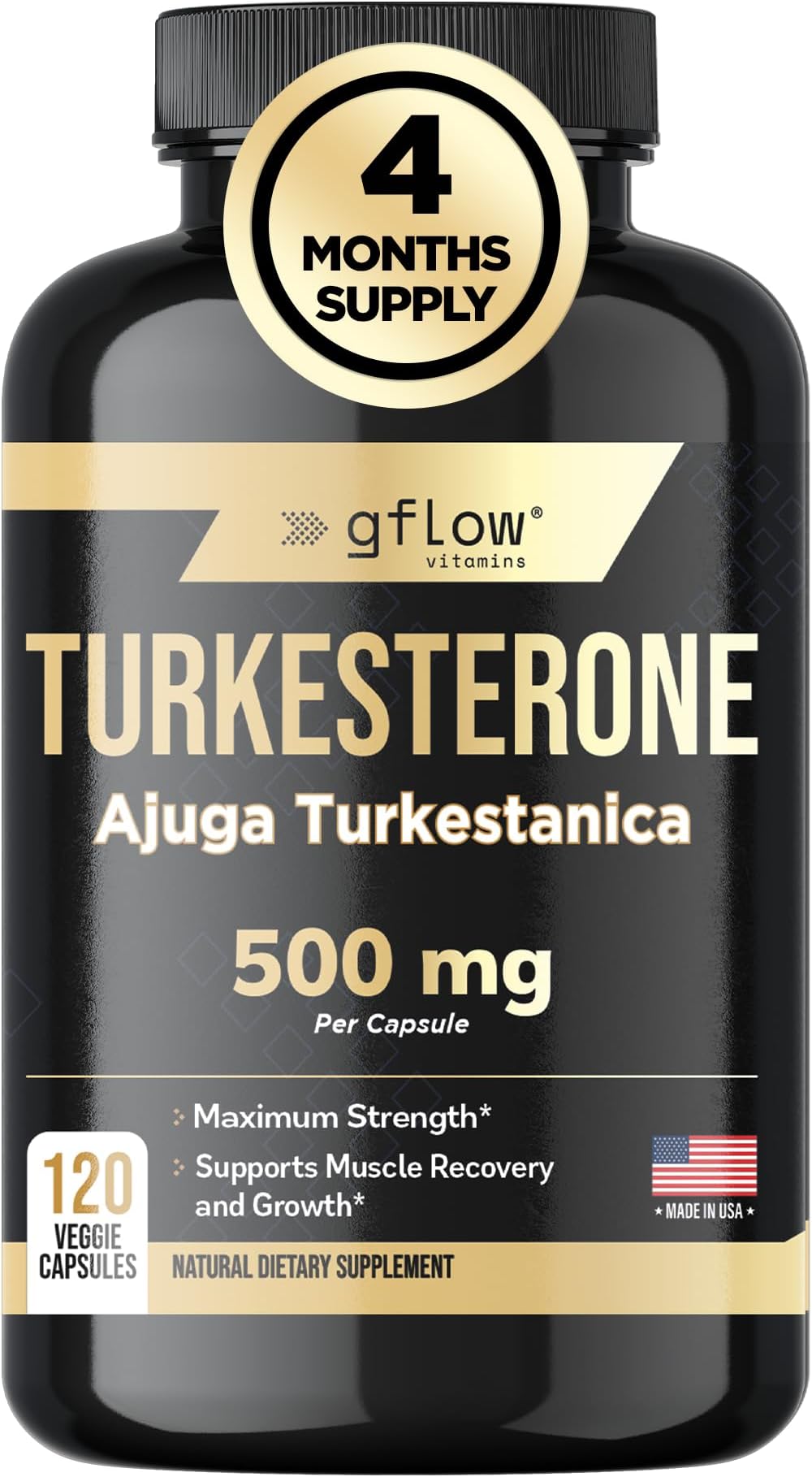 Turkesterone - 500 mg (Ajuga Turkestanica Extract Std. to 10% Turkesterone) Similar to Ecdysterone - Promotes Strength, Endurance, Muscle Growth - Highly Bioavailable & Plant Based - 4 Months Supply