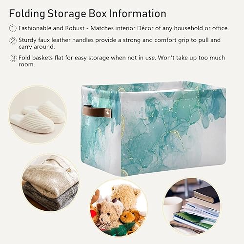 Miniatura 6 de ALAZA Cesta de almacenamiento de mármol verde azulado turquesa menta para estantes para organizar el armario, estante del cuarto del bebé, juguetes
