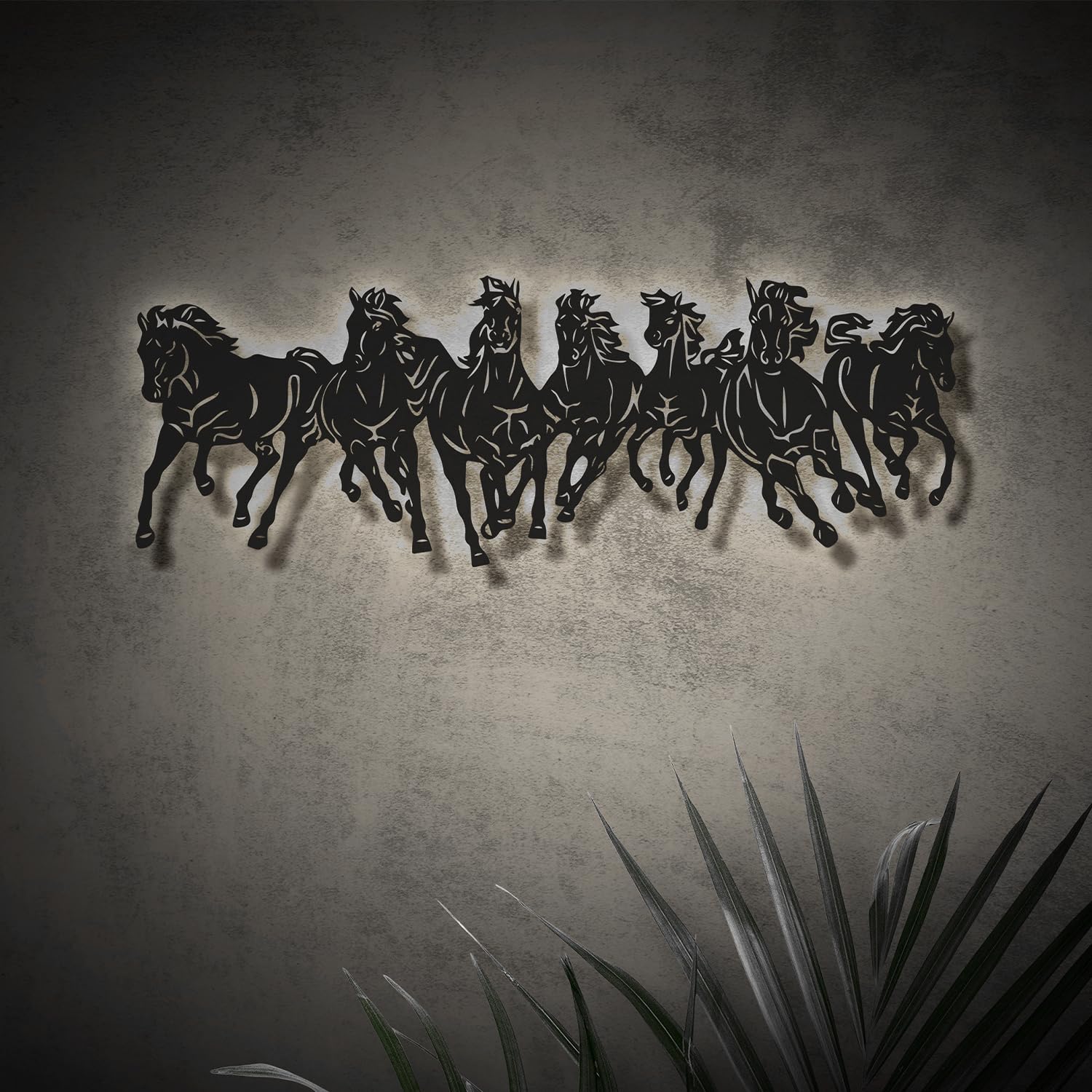7 Horse Wooden Neon Light Backlit Wall Art | Office LED Decor | MDF Laser Cut Light Art for Home, Bedroom, Gaming Room and Gifts. (White, X-Large)