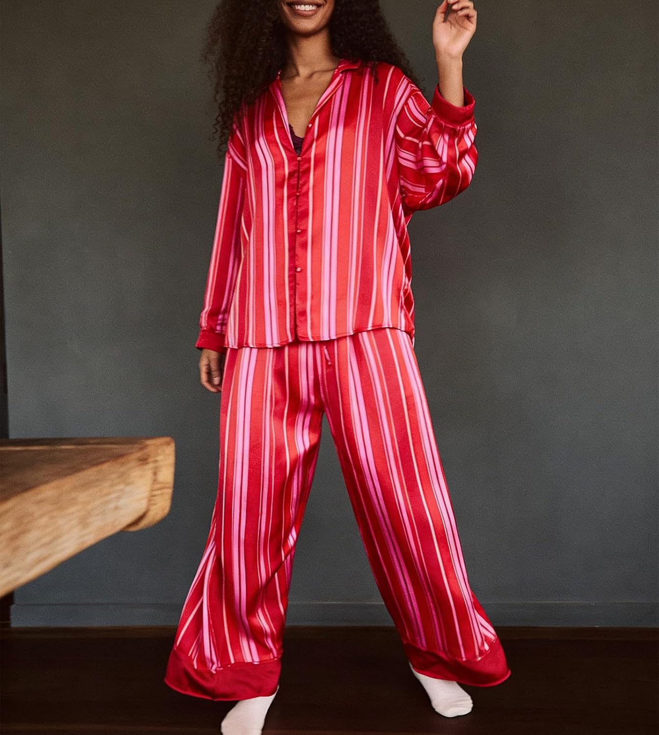Women Satin Pajama Sets Floral Silk Pajamas Pj Set image 5