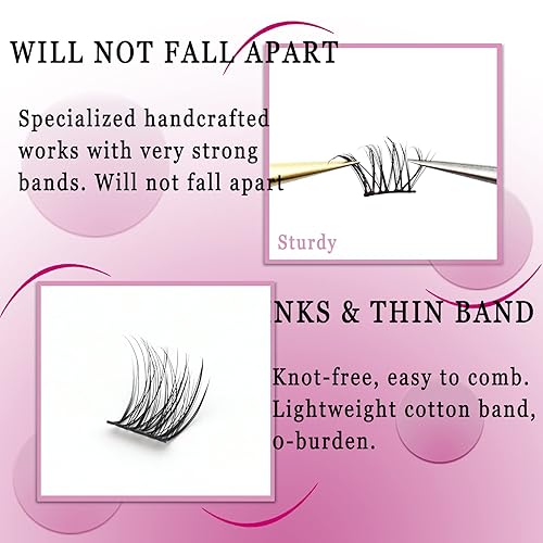 Miniatura 6 de Ahrikiss Extensiones de pestañas postizas en racimo, 72 unidades, individuales, rizo D, 0.630 pulgadas, extensiones de pestañas suaves para