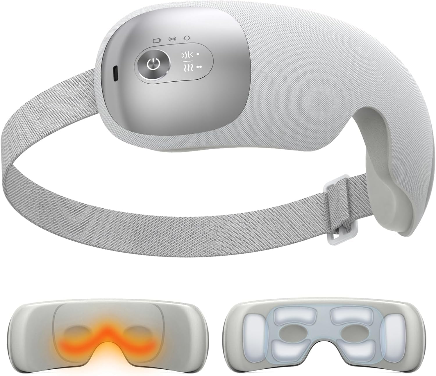 Masajeador de ojos ultraligero con 2 niveles de calor, 120 minutos de uso, 3 modos de compresión de aire y masaje, máscara de ojos calentada con música Bluetooth para aliviar la migraña, tensión y