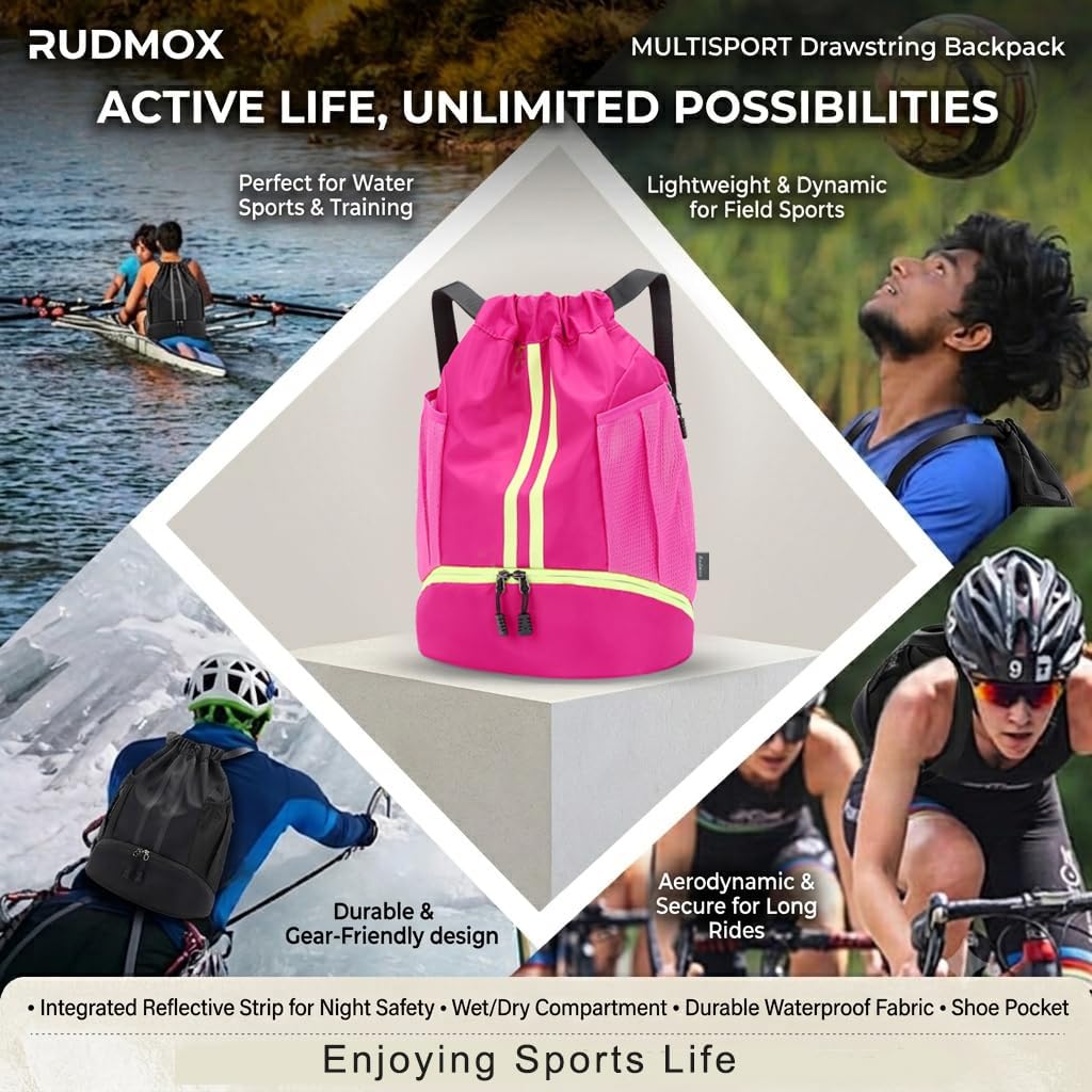Drawstring Backpack with Shoe Compartment Gym Bag Water Resistant