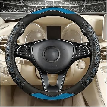 Car Steering Wheel Cover, 14.5-15" Anti-Slip 3D Honeycomb Design Carbon Fiber Steering Wheel Protector, Sporty Auto Interior Decoration Accessories, Universal for Most Vehicles Sky Blue